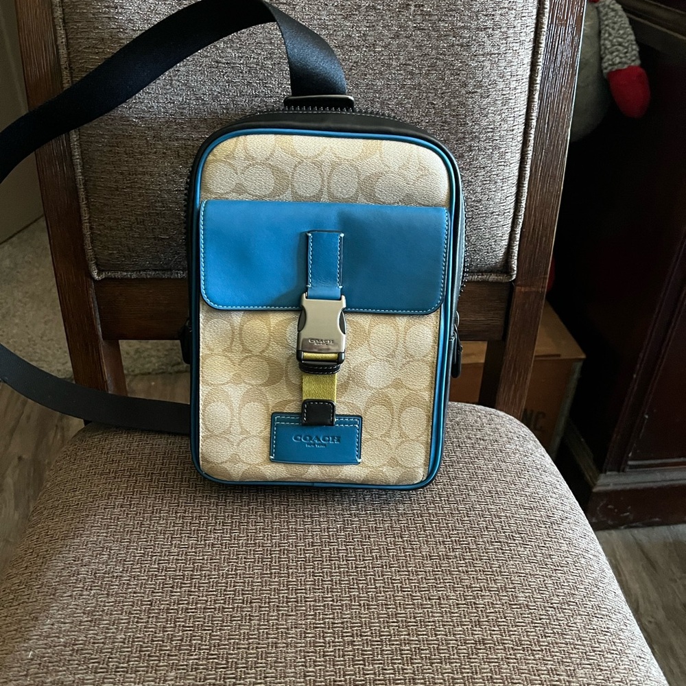Coach Blue and Cream Belt Bag with Modern Design